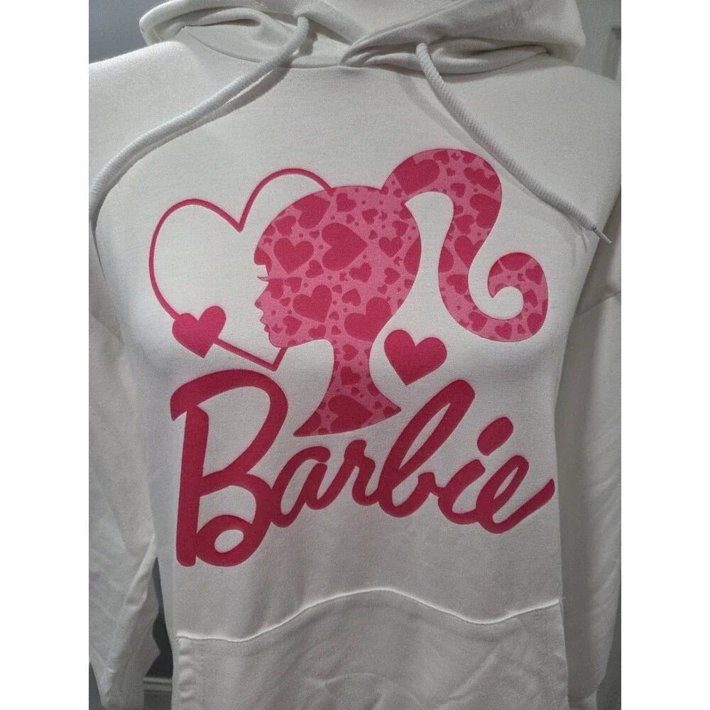 Barbie Hooded Sweater White Womens Size Small Pink Logo